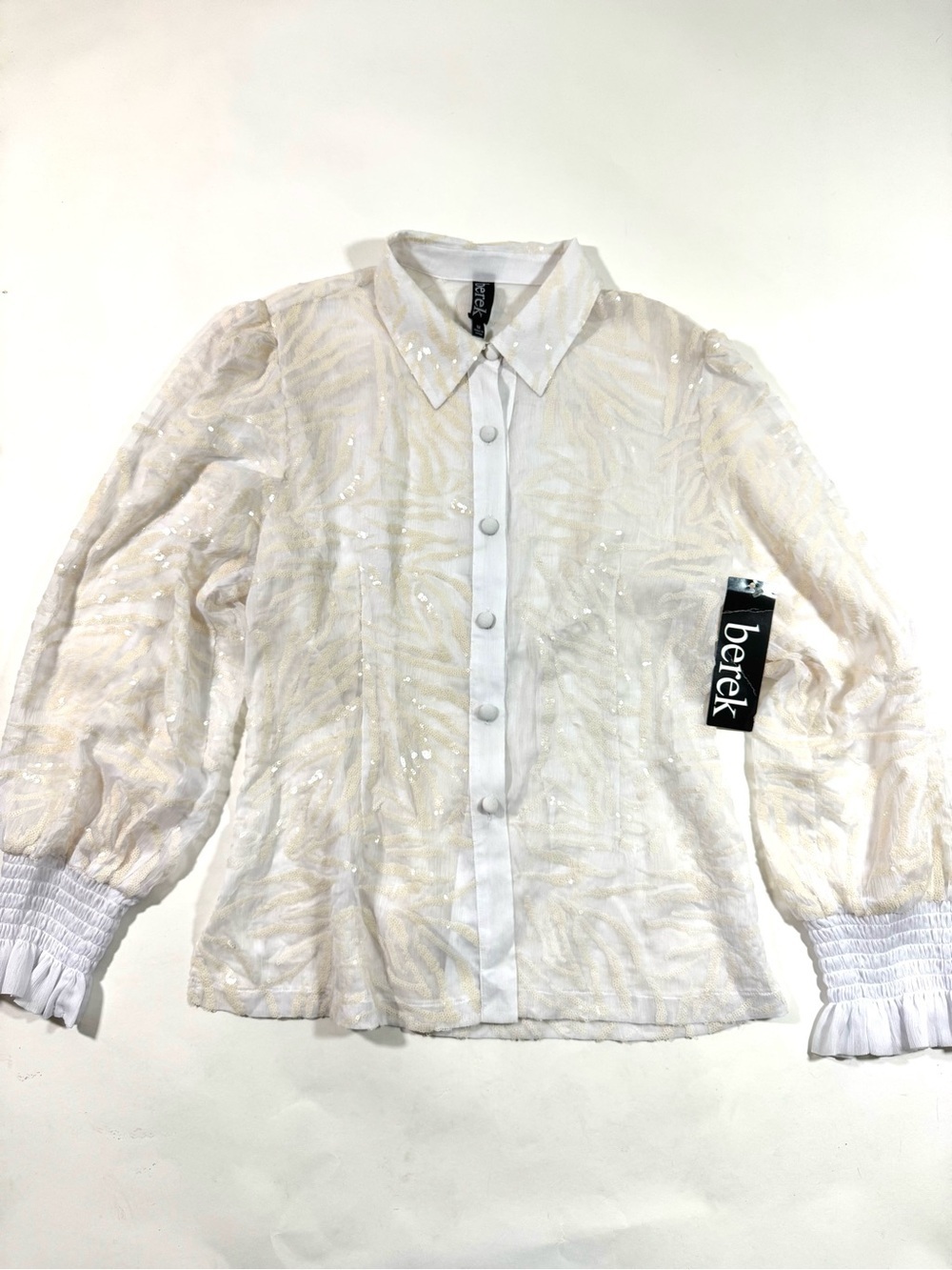 New Berek Crystal Ice Blouse White Sequins Button Front